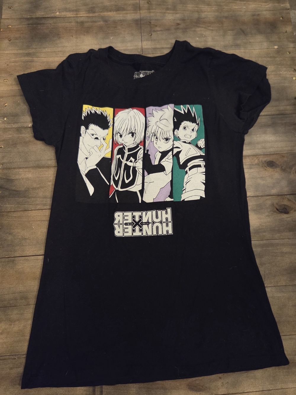 Hunter Black Tee with Colorful Character Panel Print